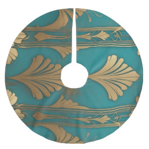 Art Deco in Blau und Gold Polyester Weihnachtsbaumdecke