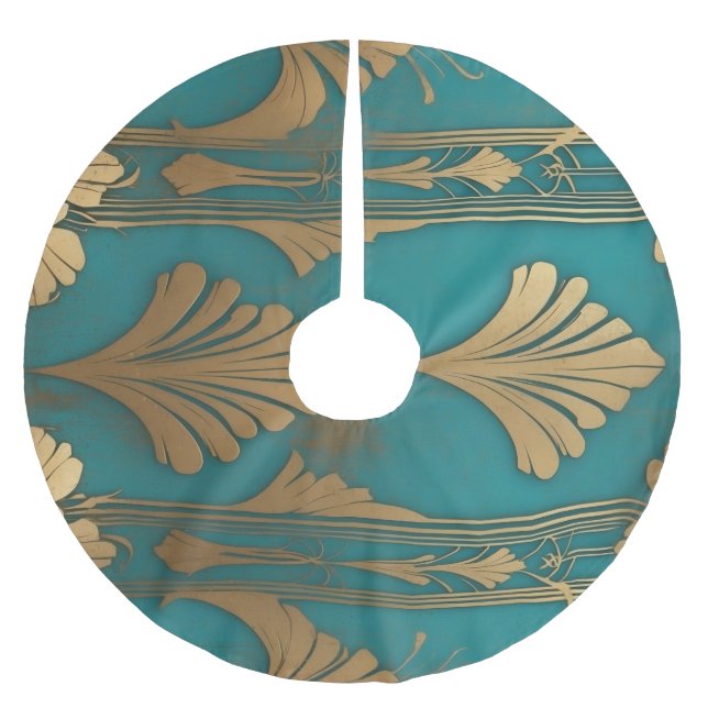 Art Deco in Blau und Gold Polyester Weihnachtsbaumdecke (Vorderseite)