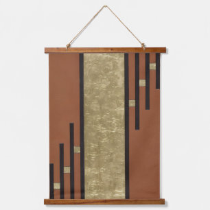 Art Deco in Gold und Beige Wandteppich Mit Holzrahmen
