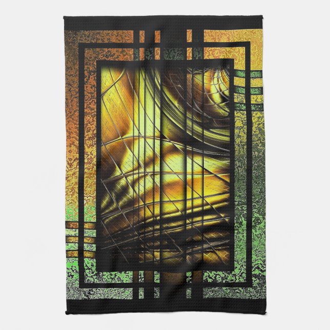 Art Deco in Grün und Gold Geschirrtuch (Vertikal)