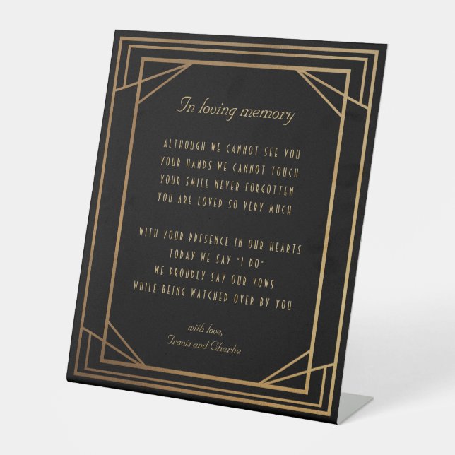 Art Deco in Love Memory Wedding Sign Sockelschild (Vorderseite)