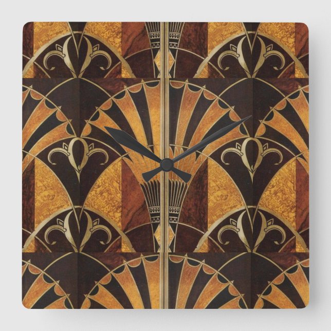ART DECO INLAID WOODWORT QUADRATISCHE WANDUHR (Vorderseite)