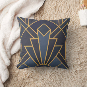 Art Deco Inspiration in Blau und Gold Kissen