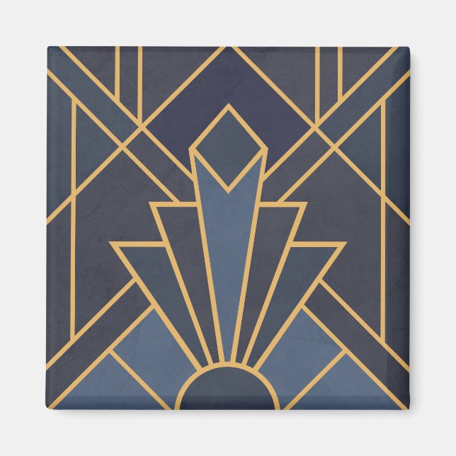 Art Deco Inspiration in Blau und Gold Magnet (Vorne)