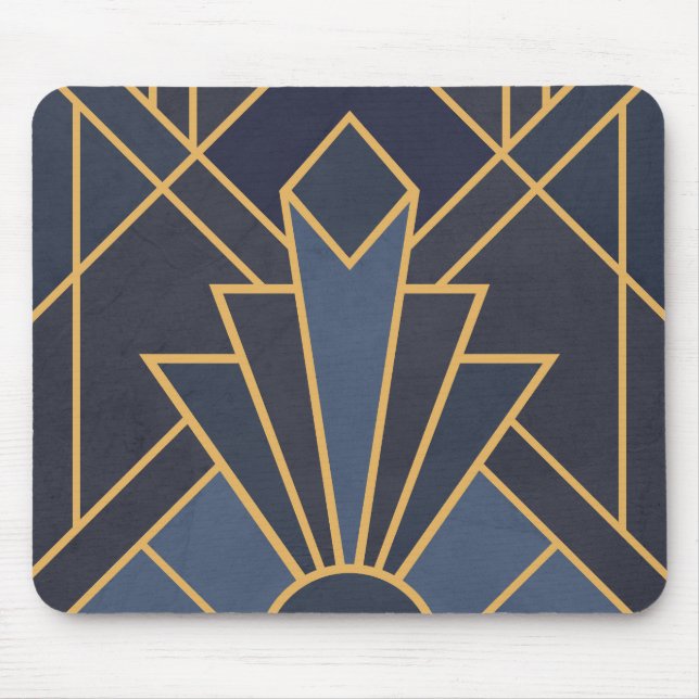 Art Deco Inspiration in Blau und Gold Mousepad (Vorne)