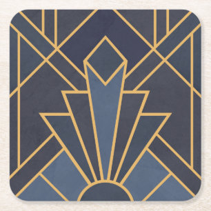 Art Deco Inspiration in Blau und Gold Rechteckiger Pappuntersetzer