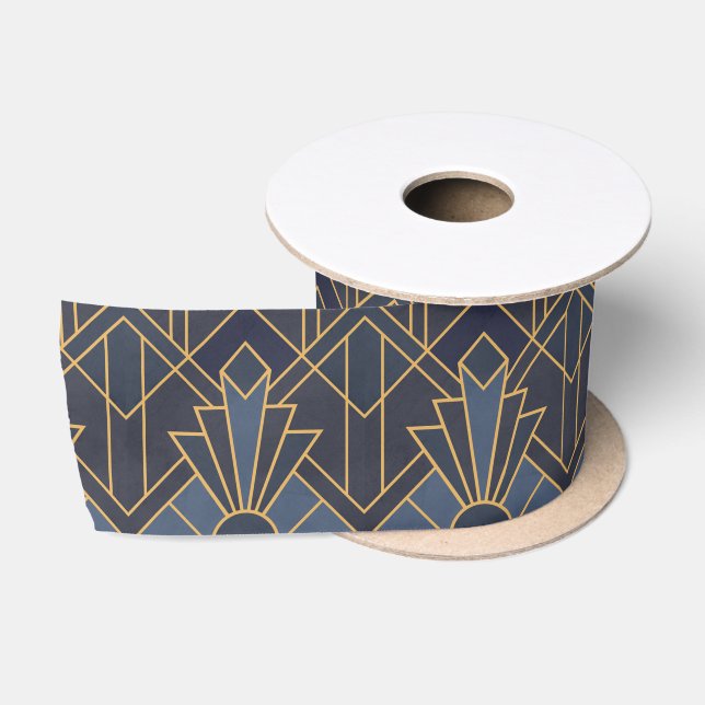 Art Deco Inspiration in Blau und Gold Satinband (Spule)
