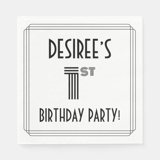 Art Deco Inspiriert 1. Geburtstag Party, Individue Serviette (Vorderseite)