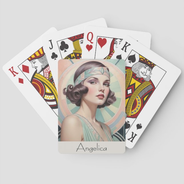 Art Deco Inspiriert Portrait Lady Custom Spielkarten (Rückseite)