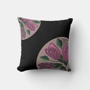 Art Deco Inspiriert Schwarz und Dusty Pink Blütenb Kissen