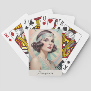 Art Deco inspiriertes Porträt einer Frau, maßgesch Spielkarten