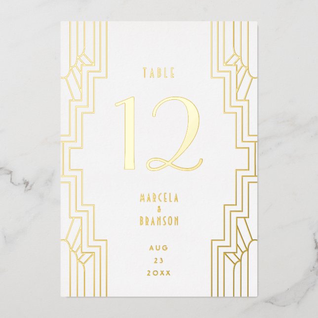 Art Déco Ironwork Gold Mariage Numéro de table (Recto)