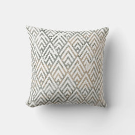 Art Deco Ivory Gray Silver White Geometry Marmor Kissen