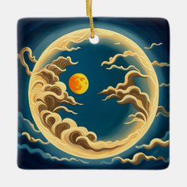"Art Deco japanisch-Inspiriert Vollmond und Wolken Keramikornament
