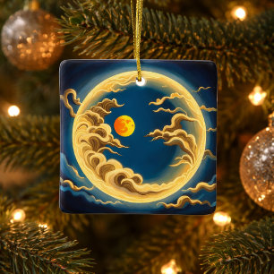 "Art Deco japanisch-Inspiriert Vollmond und Wolken Keramikornament