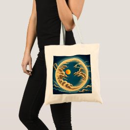"Art Deco japanisch-Inspiriert Vollmond und Wolken Tragetasche