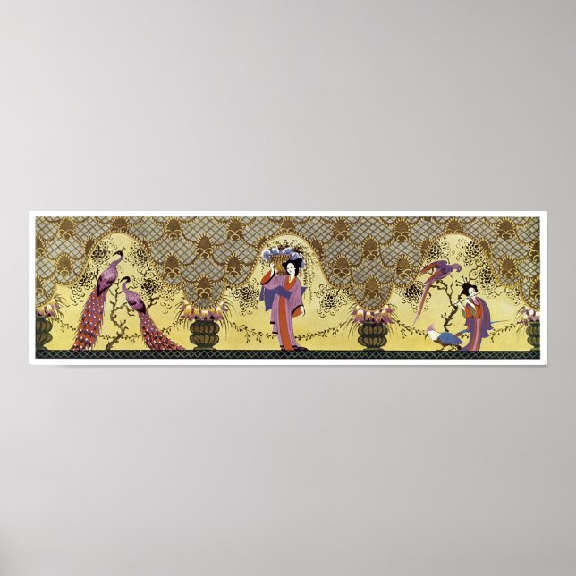 Art Deco japanische Ladys und Peacocks Poster (Vorne)