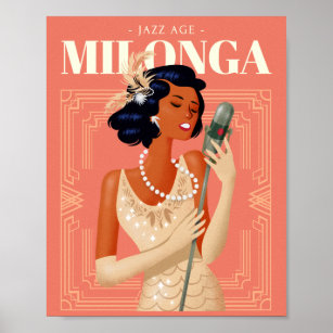 Art Deco Jazz Age Milonga Frau für Farbsingen Poster