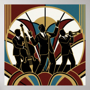 Art Deco Jazz Trompete Sonnenstrahl Poster Golde