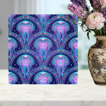 Art Deco Jellyfish Purple Pink Teal Geometric 