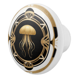 Art Deco Jellyfish Schwarz-weiß Gold Jelly Fish Keramikknauf