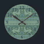 Art Deco Jugendstil Hund Natur Botanische Antike Runde Wanduhr<br><div class="desc">Jugendstil - Tiere - Dieses wirbelnde,  reich blaue Jugendstil-Hundsmuster ist ein antikes Muster,  das auf dem William Burges Tapete Fries aus der Mitte des 19. Jahrhunderts basiert.</div>