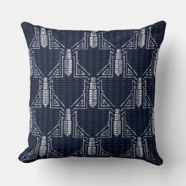 Art Deco Käfer Dashed Muster - Grau auf Navy Blue Kissen