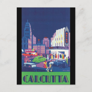 Art Deco Kalkutta Stadt Theater Szene Hochkontrast Postkarte