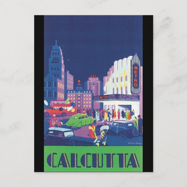Art Deco Kalkutta Städtische Theater Szene Hoher K Postkarte (Vorderseite)