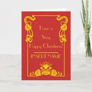 Art Deco Kalligrafie Rot Gold Weihnachten Karte