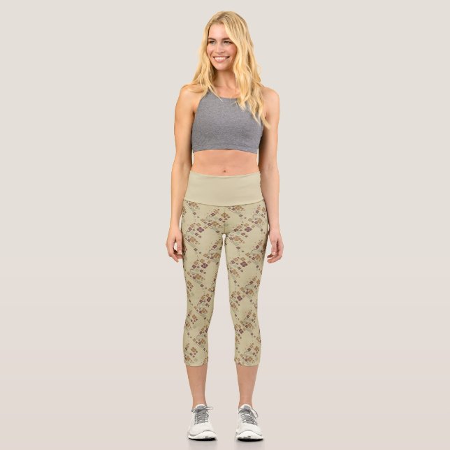 Art Deco Katze Blumenmuster Leggings (Vorderseite)