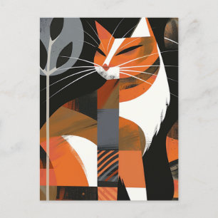 Art-Deco-Katze mit kräftigen Linien Postkarte