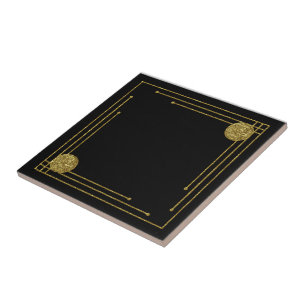 Art Deco Keramik Tile. Schwarz und Gold. Fliese