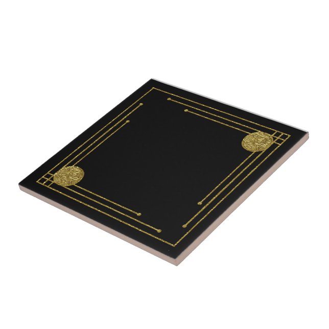 Art Deco Keramik Tile. Schwarz und Gold. Fliese (Seite)