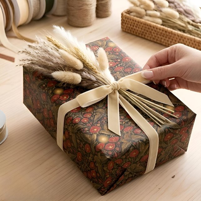 Art Deco Kestrels & Poppies | Bold Decorative Art Geschenkpapier (Styled Gift)