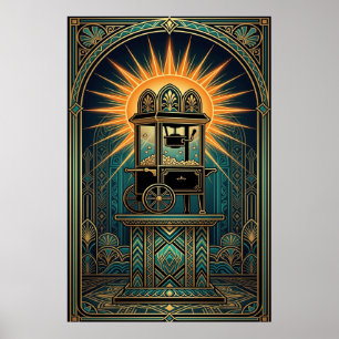 Art Deco Kino Popcornmaschine Gold & Türkis Poster