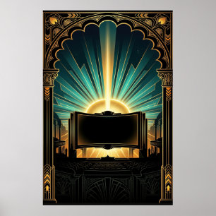 Art Deco Kino Popcornmaschine Gold & Türkis Poster