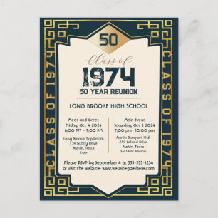 Art-Deco-Klasse von 1974 50 Jahre High School-Wied Postkarte