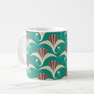 Art Deco Kranich - türkiser Hintergrund Kaffeetasse