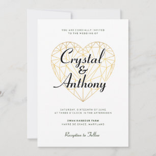 Art Deco Kristallherz Schrift Hochzeit Einladung