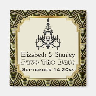 Art Deco Kronleuchter seigaiha Hochzeit Save the D Magnet