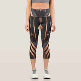 Art Deco Kupfer- und Silber geometrisches Design Capri Leggings