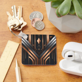 Art Deco Kupfer- und Silbergeometrie-Design Schlüsselanhänger