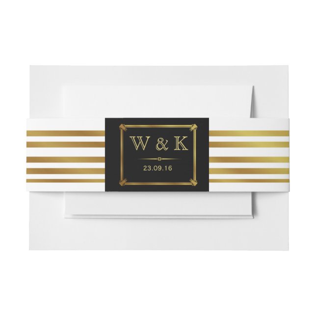 Art Deco laden Bauchband Gold GATSBY Print ein Einladungsbanderole (Vorderseite Beispiel)