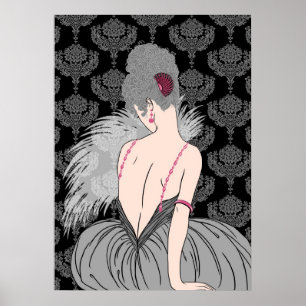 Art Deco Lady mit Damast - BIANCA: Wintergrau Poster