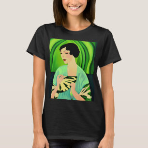 Art Deco Lady mit einem Fan in Jade Green T-Shirt