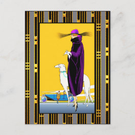 Art Deco Lady mit Hund Postkarte