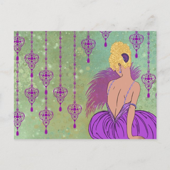 Art Deco Lady mit Juwelen - BIANCA: Spring Lilac Postkarte (Vorderseite)