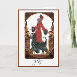 Art Deco Lady Walking Dog Weihnachtskarte Karte