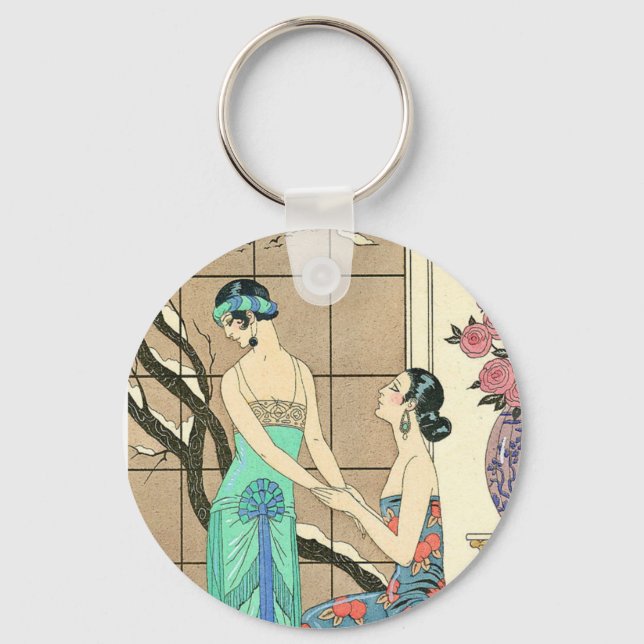 Art Deco Ladys By the Window Key Chain Schlüsselanhänger (Vorderseite)
